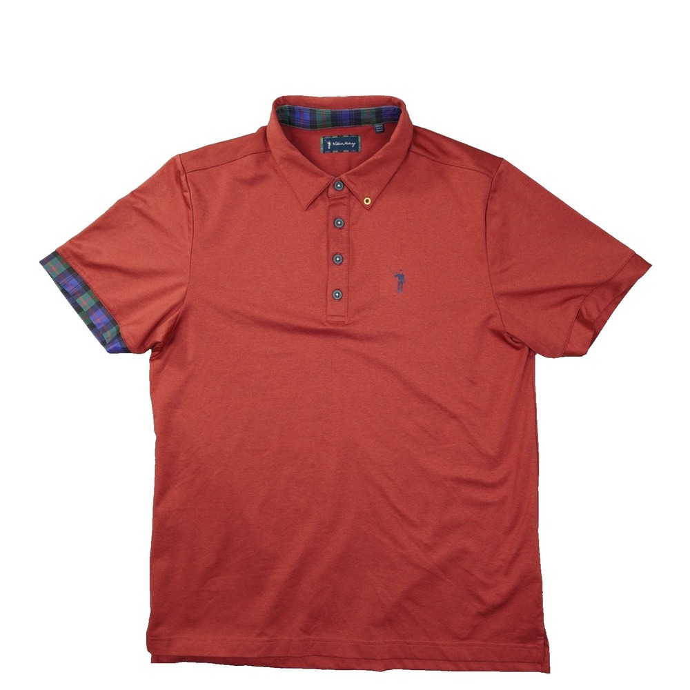 William Murray Polo Shirt Men's Medium Red Plaid Trim Performance Golf
